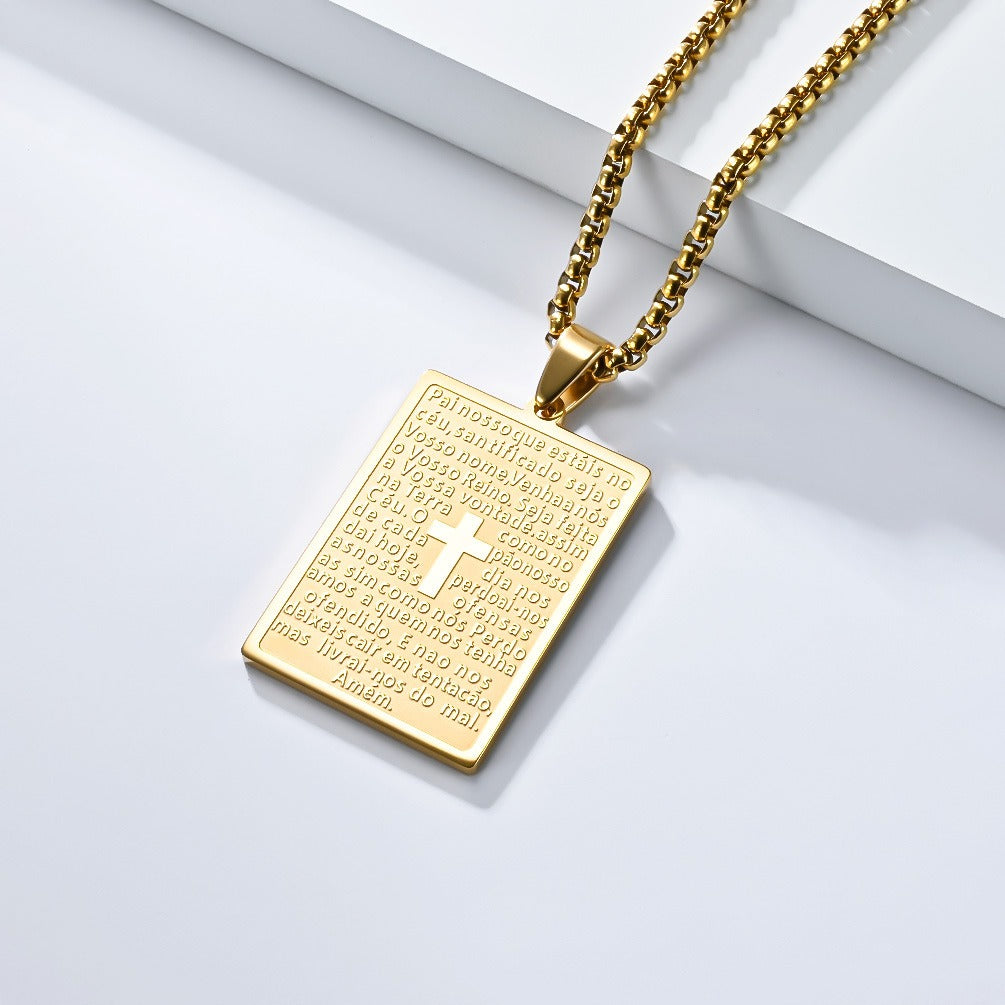 Kemstone Stainless Steel Engraved Cross Pendant Necklace for Men K-PT623