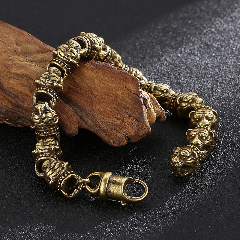 Kemstone Titanium Steel Tiger Head Bead Bracelet for Men KB152704-KJX