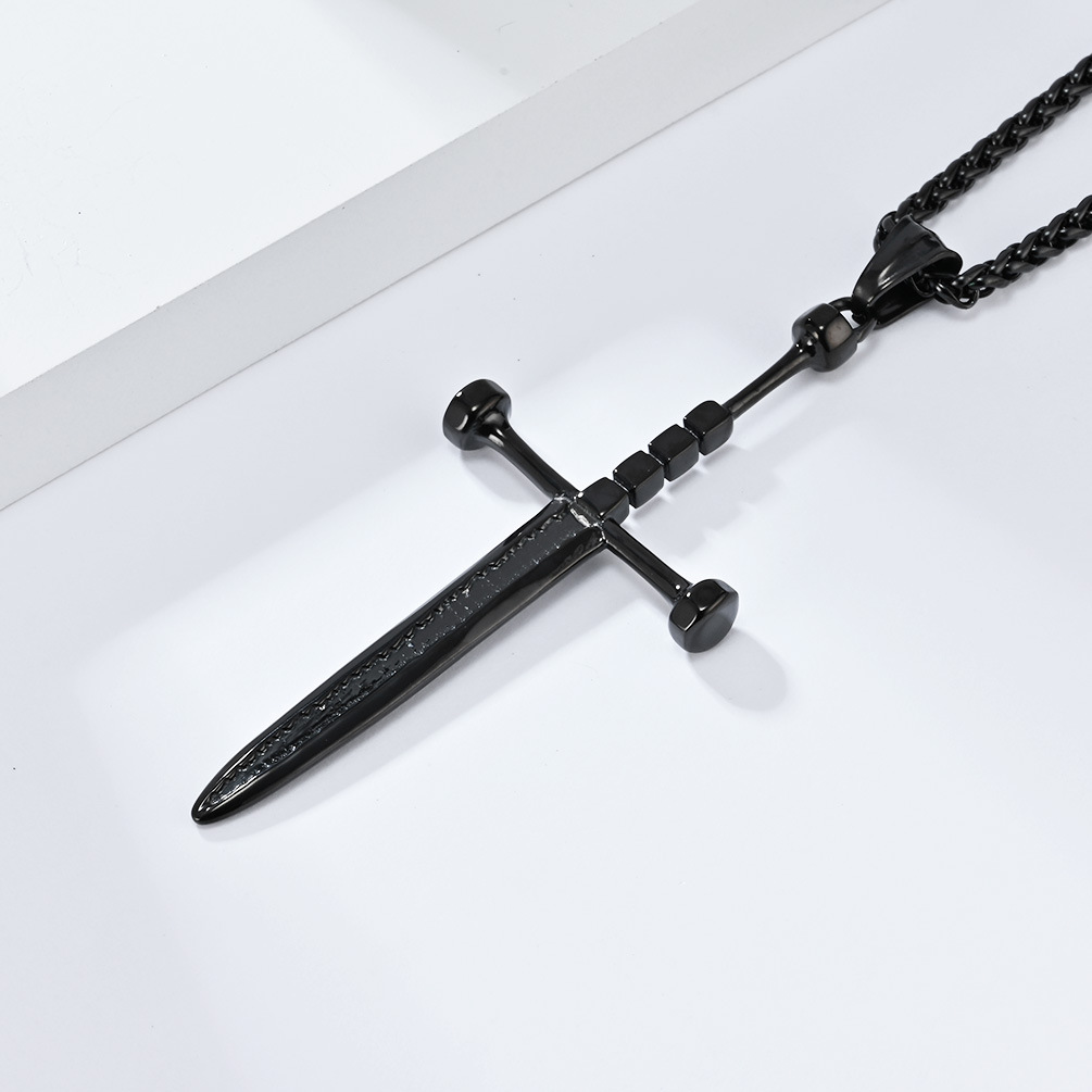 Kemstone Stainless Steel Sword Pendant Necklace for Men Vintage Cross Detail K-PT538