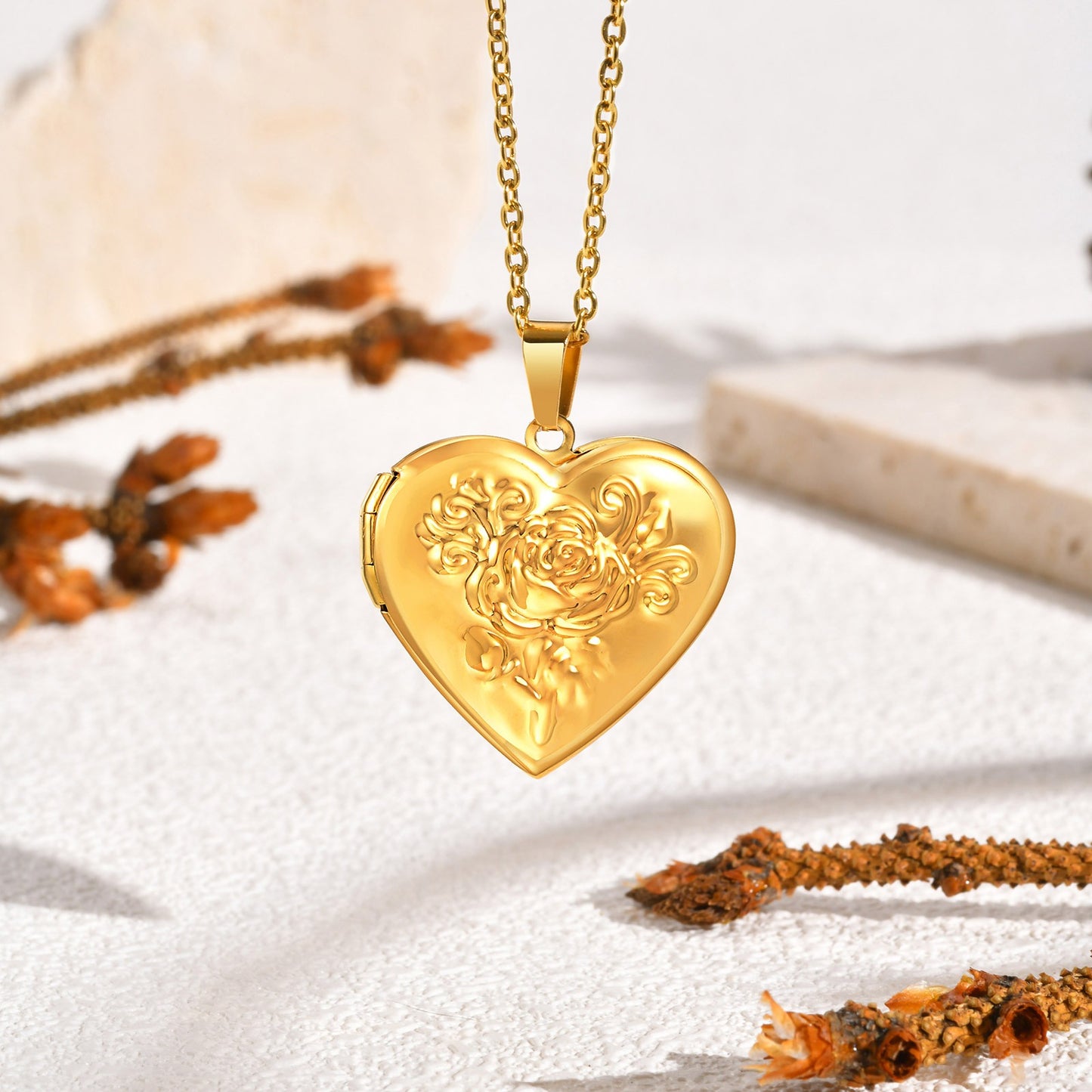 Collar con colgante de foto de corazón de rosa de acero inoxidable para mujer - Regalo de joyería grabado personalizado, elegante recuerdo para sus seres queridos PN-2093