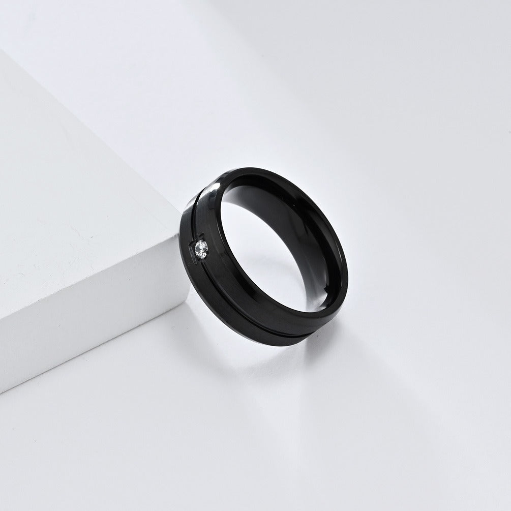 Kemstone Stainless Steel Cubic Zirconia Inlay Ring for Men – 8mm K-R910