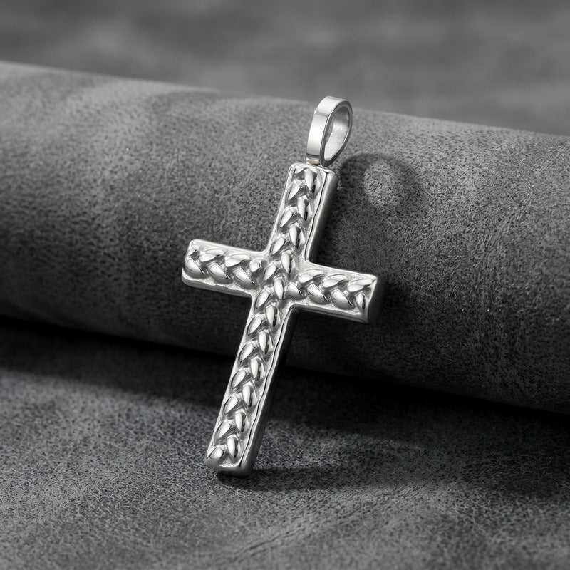 Kemstone Titanium Steel Wheat Texture Cross Pendant for Men KN302490-GC