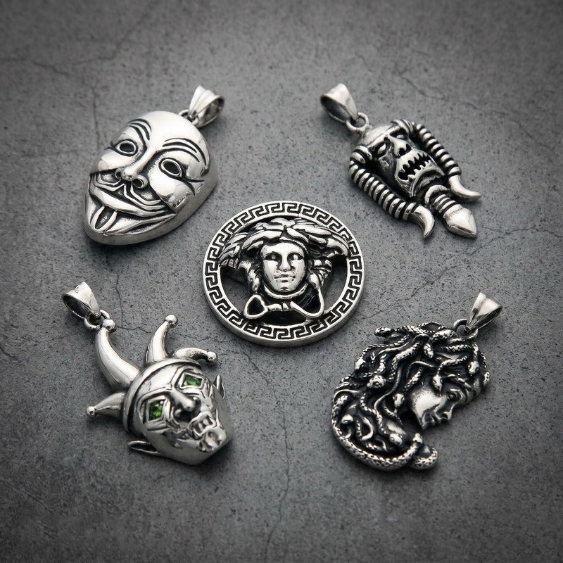 Kemstone Stainless Steel Gothic Joker Mask Pendant Necklace for Men KP118521-LU