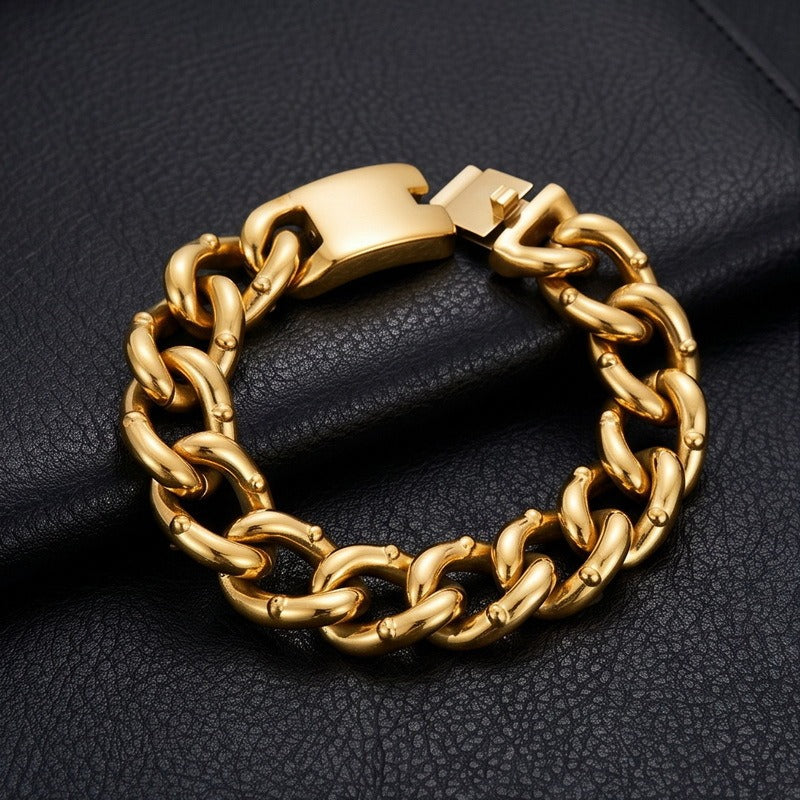 Kemstone Heavy Cuban Link Bracelet for Men Titanium Steel 18mm Hip Hop Chain KB213362
