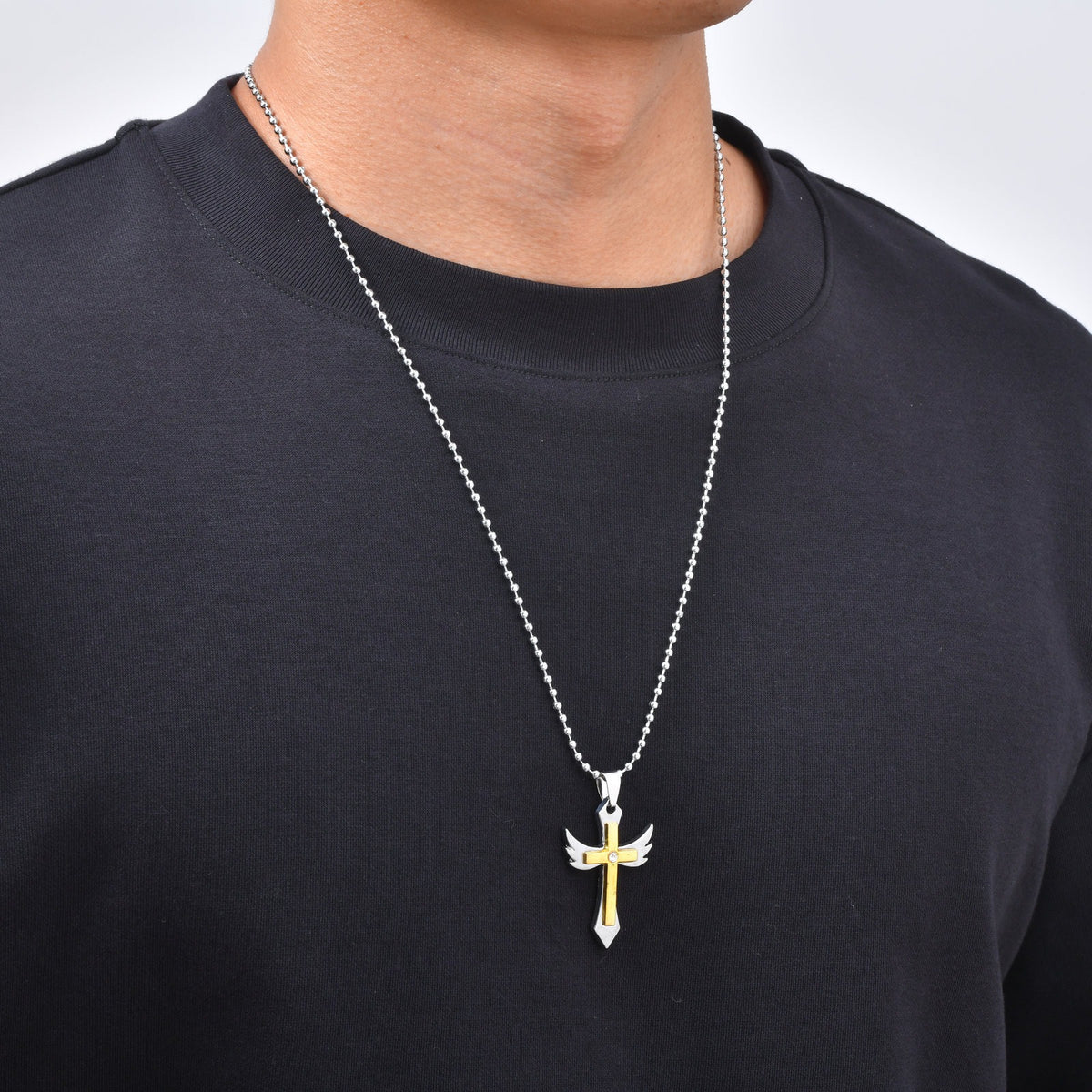 Kemstone Winged Cross Pendant Necklace for Men Two Tone NC-3031