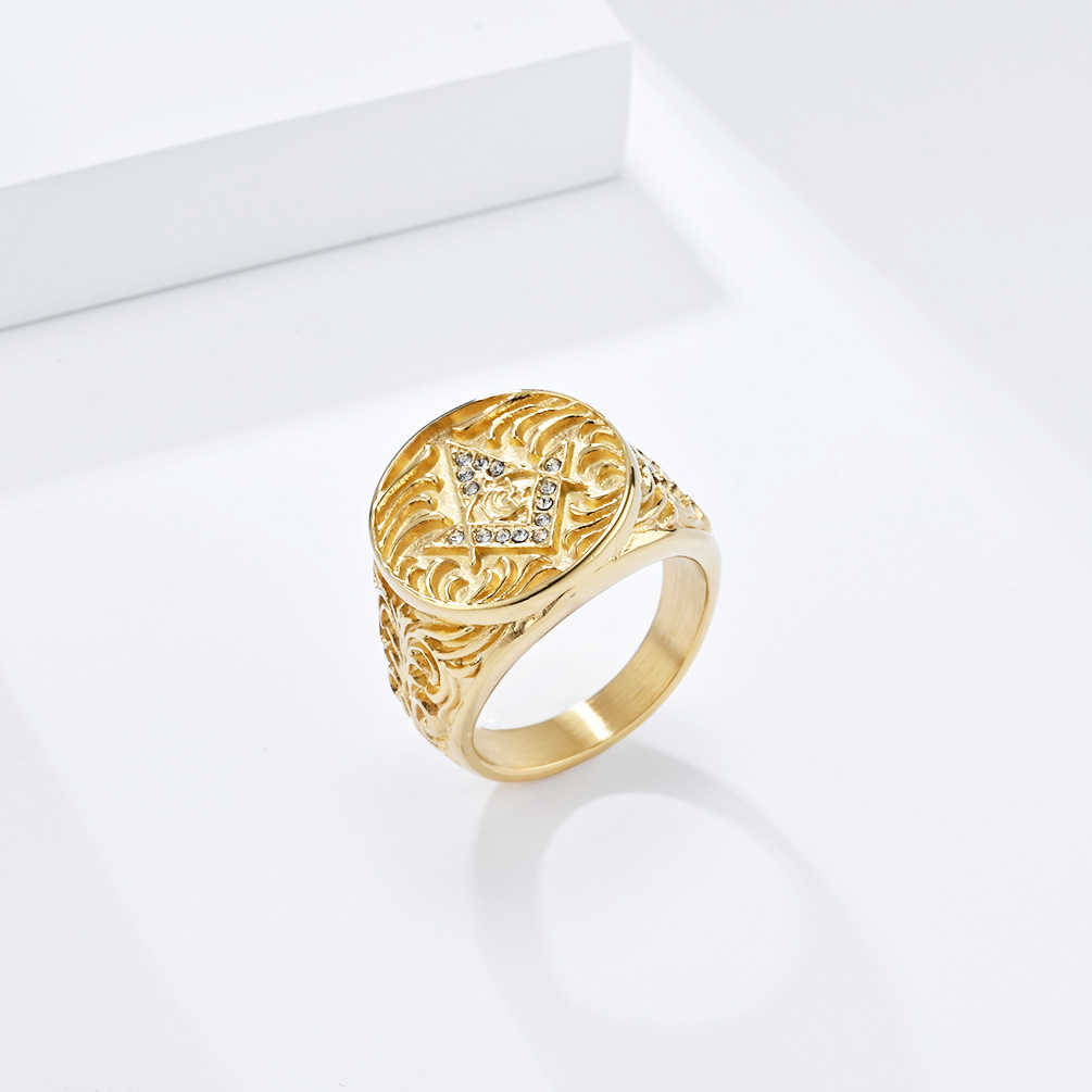 Kemstone Titanium Steel Freemason Ring – Vintage Masonic Emblem Design K-R800