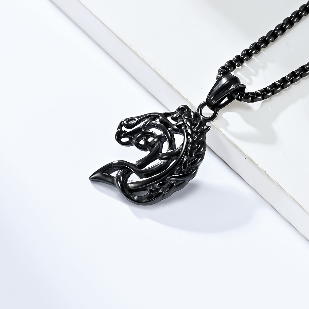 Kemstone Stainless Steel Abstract Horse Head Pendant Necklace for Men K-PT480