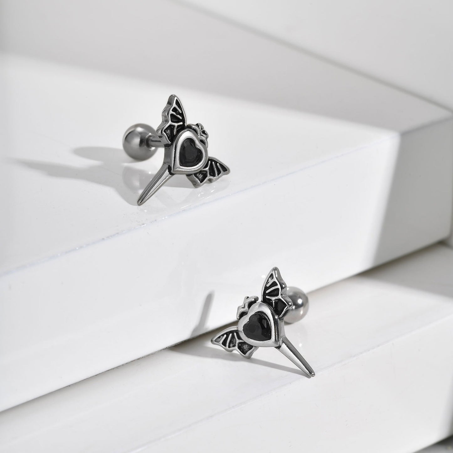 Kemstone Stainless Steel Heart Wing Earrings – Screw Back Studs ES-746