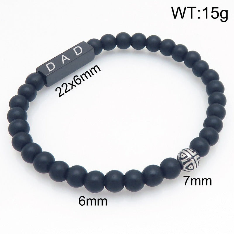 Kemston Black Lava Stone Beaded Bracelet for Men Stainless Steel Dad Gift Minimal Style KB214603-Z