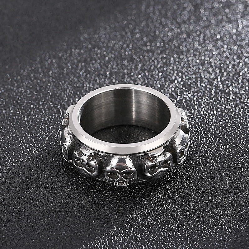 Kemstone Titanium Steel Skull Ring for Men – Punk Style, Silver & Gold KR101536-KFC