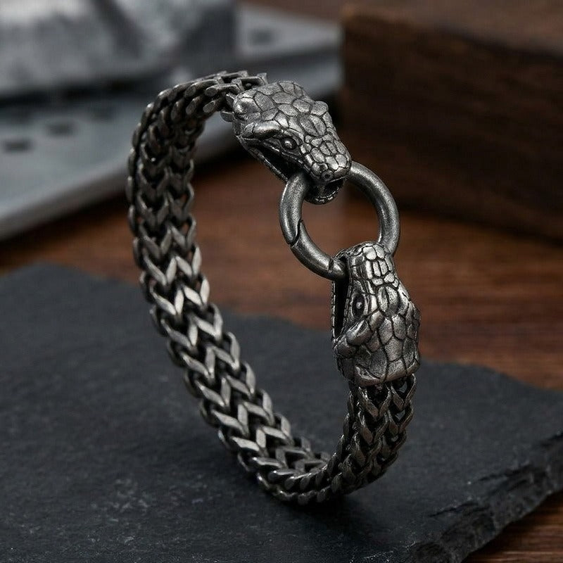 Kemstone Titanium Steel Double Snake Head Chain Bracelet Vintage Style for Men KB139889-KJX