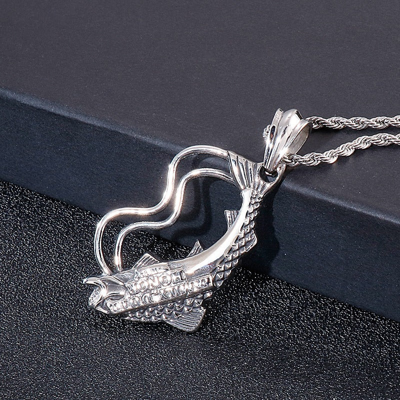 Kemstone Titanium Steel Fish Pendant Necklace for Men Vintage KP48777-BD
