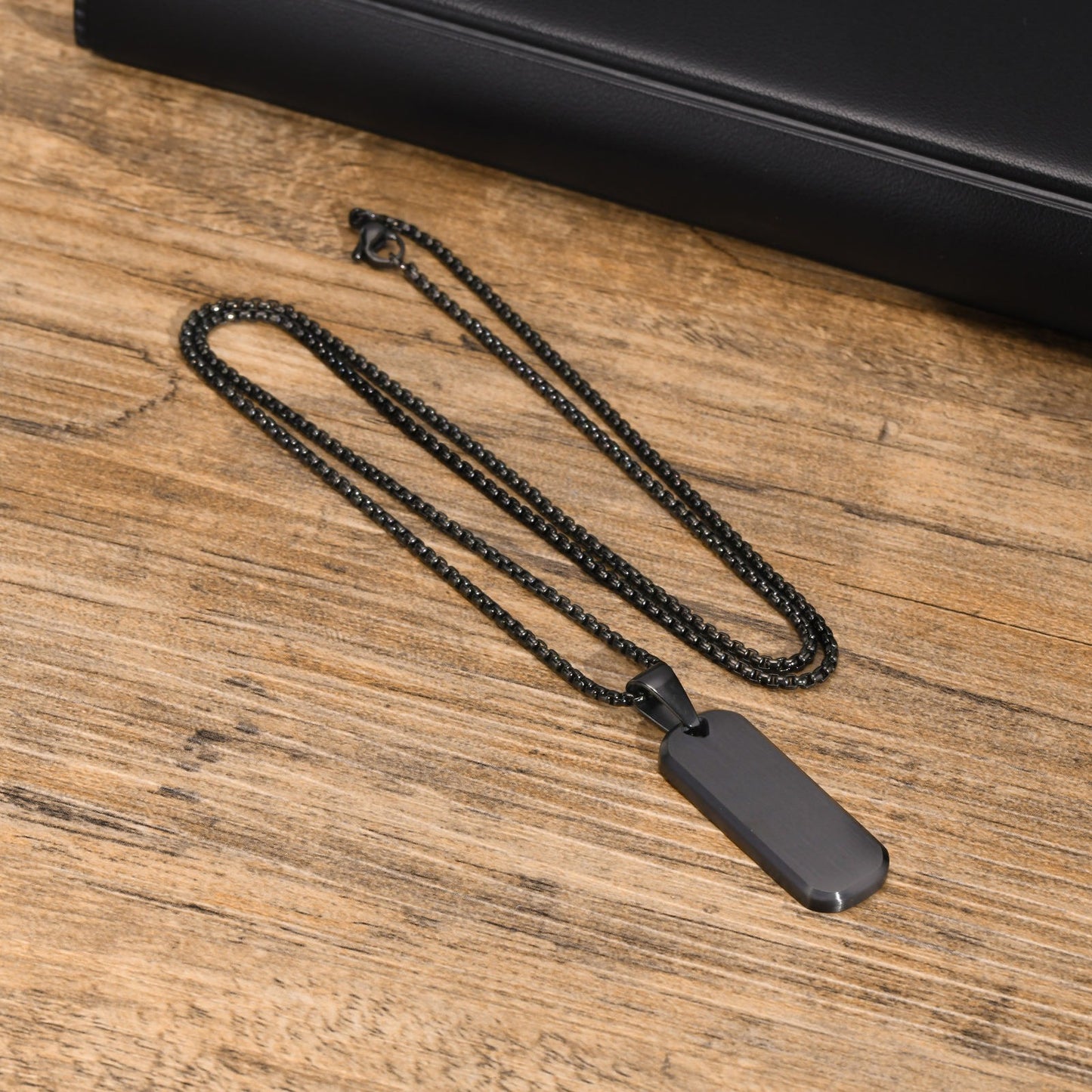Kemstone Tag Pendant Necklace Beveled Edge Stainless Steel Rectangle Plate for Men PN-1896
