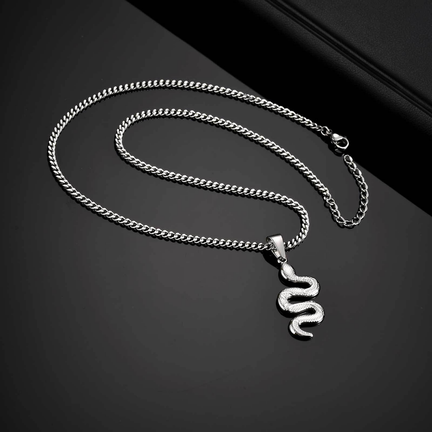 Kemstone Stainless Steel Snake Pendant Necklace – Hip Hop Street Style Chain for Men NC-2221