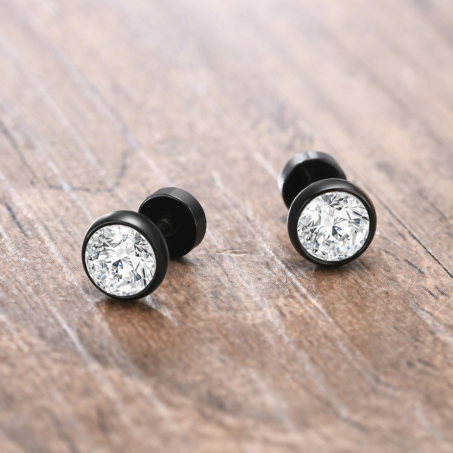 Kemstone Men’s CZ Stud Earrings – Stainless Steel Minimalist Jewelry, Silver/Gold/Black ES-332