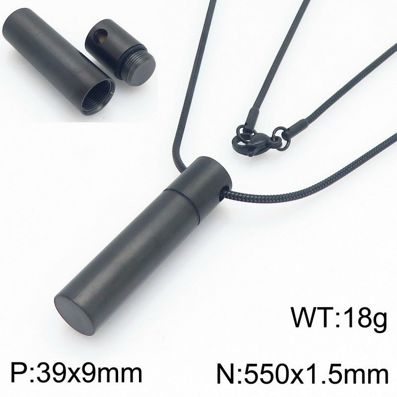 Kemstone Cylindrical Storage Necklace – Stainless Steel Screw-Cap Pendant for Men & Women KN299102-ZLA