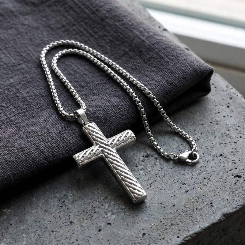 Kemstone Titanium Steel Twisted Cross Pendant Necklace for Men Vintage Rope Texture Chain KN302498-GC