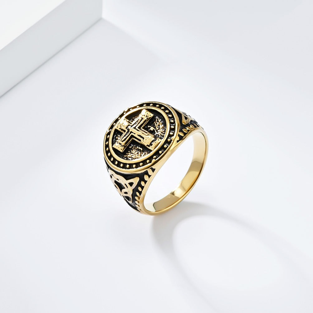 Kemstone Stainless Steel Round Cross Ring for Men K-R896