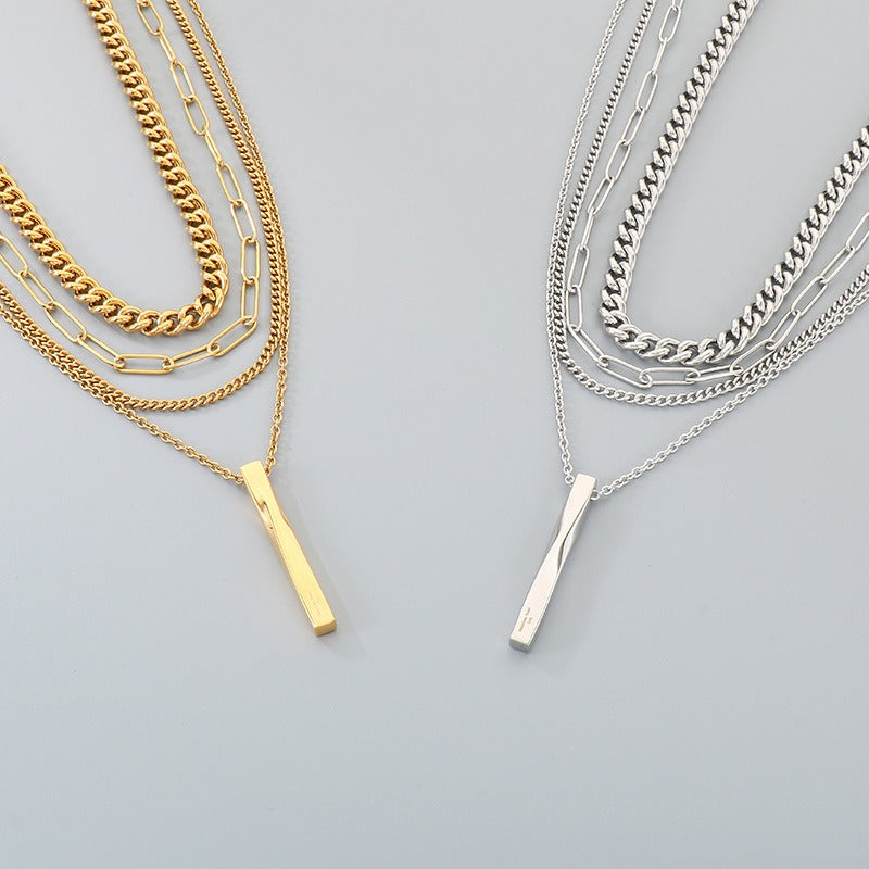 Kemstone Layered Titanium Steel Bar Pendant Necklace for Men Women KN292298-Z