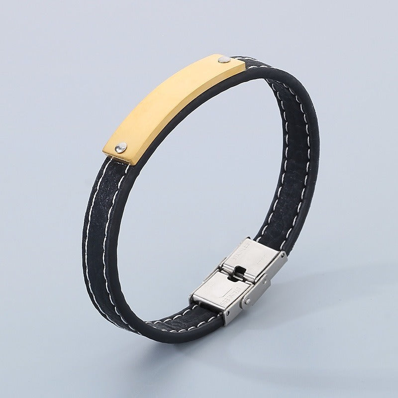Kemstone Curved Bar Faux Leather Bracelet for Men KB186186-JZ