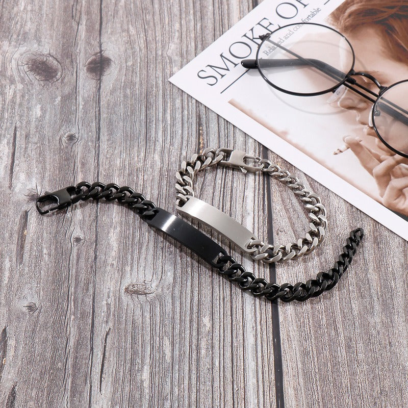 Kemstone Brushed ID Plate Cuban Chain Bracelet for Men – Titanium Steel 10mm KB148615-KLHQ