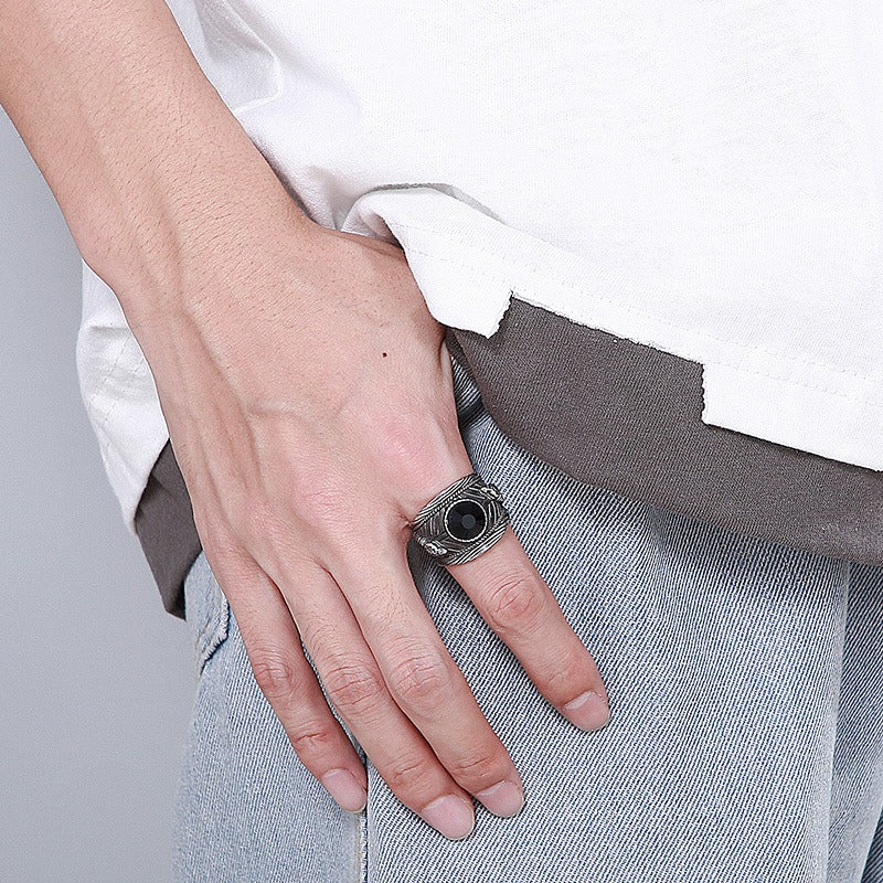 Kemstone Titanium Steel Snake Ring – Crystal Inlay Punk Style for Men KR101856-KFC