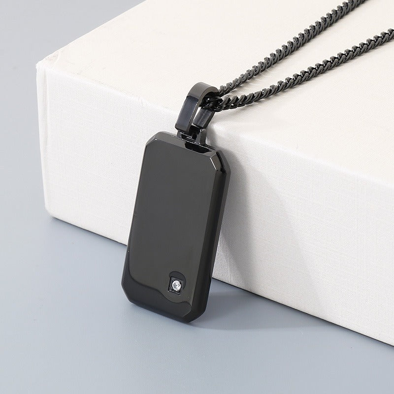 Kemstone Titanium Steel Tag Pendant Necklace for Men Minimalist Rectangular Cubic Zirconia KN301519-KFC