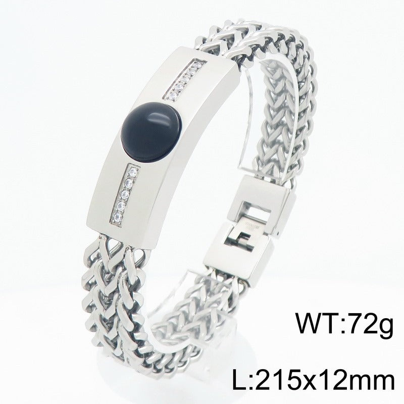 Kemstone Titanium Steel ID Bar Bracelet for Men Stone Inlay Braided Chain KB212795-KFC