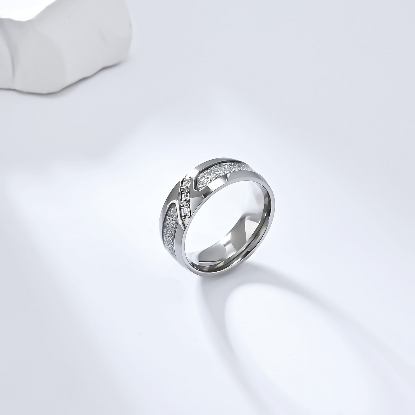 Kemstone Frost Texture Cubic Zirconia Stainless Steel Ring for Men – 8mm Band K-R777