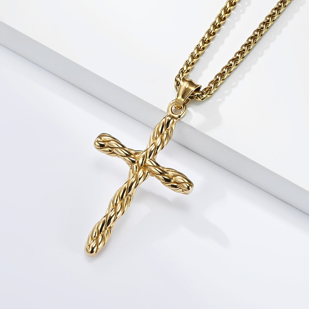 Kemstone Twisted Cross Pendant Titanium Steel Braided Texture for Men Silver Gold Black K-PT707