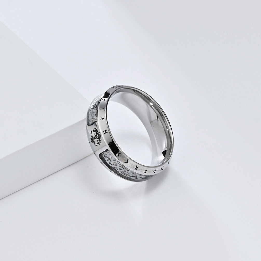 Kemstone Stainless Steel Viking Rune Ring – Tree of Life & Eternal Knot K-R919