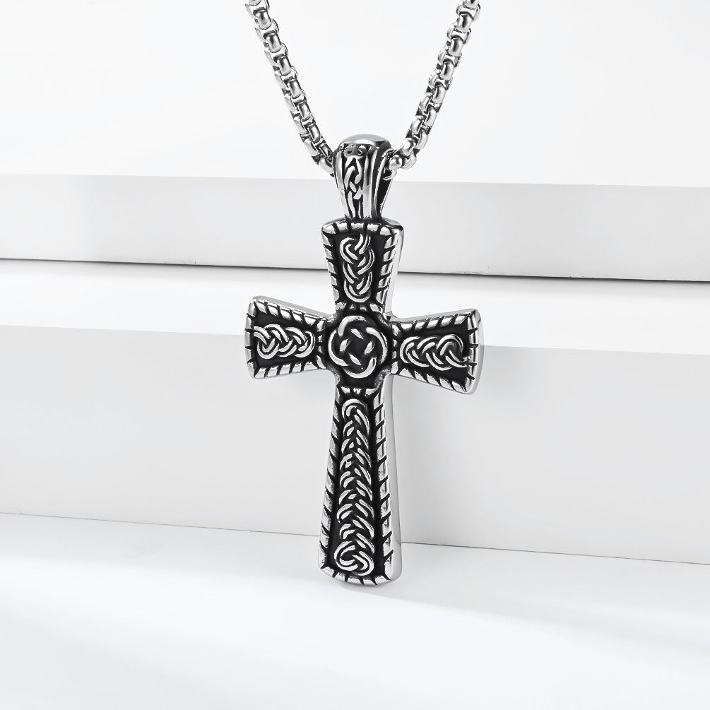 Kemstone Celtic Cross Necklace for Men Stainless Steel Interwoven Knot Pendant K-PT734