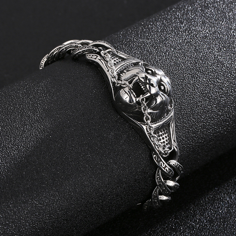 Kemstone Titanium Steel Engraved Tiger Head Cuff Bracelet for Men KB152593-KJX