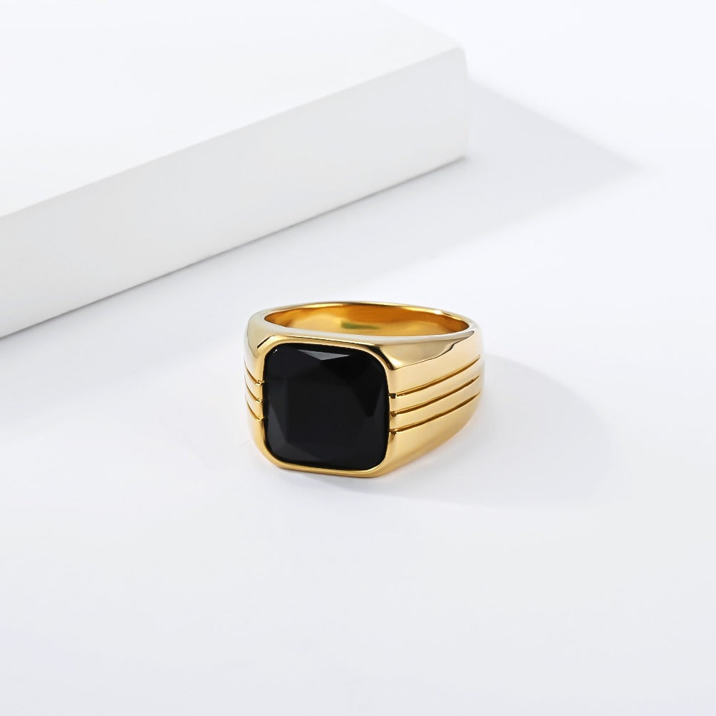 Kemstone Square Stone Signet Ring for Men Stainless Steel Wide Band Vintage K-R1203