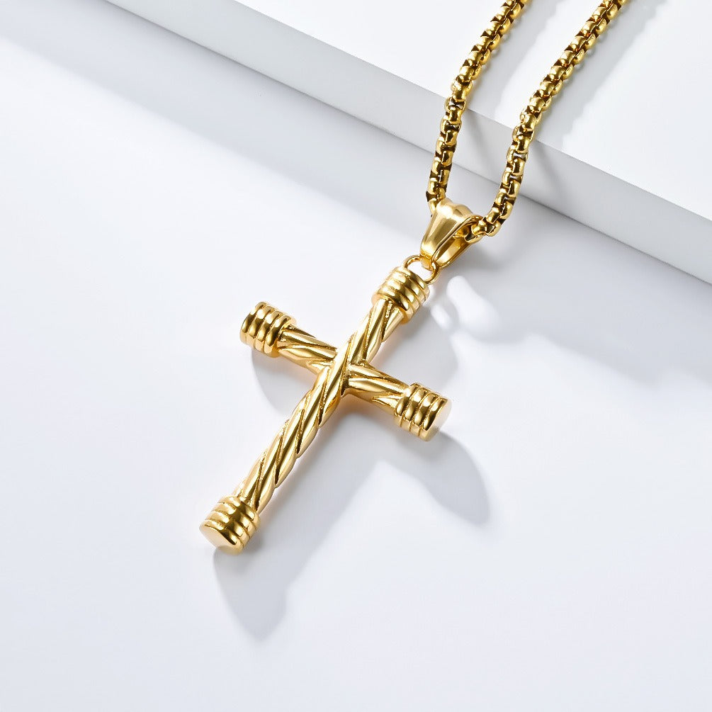 Kemstone Stainless Steel Twisted Cross Pendant Necklace for Men – Punk Style K-PT617