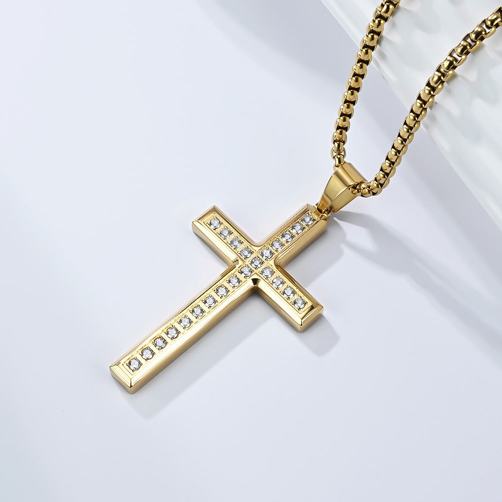 Kemstone Titanium Steel Cross Necklace for Men Women – Minimalist CZ Pendant, Modern Jewelry K-PT668