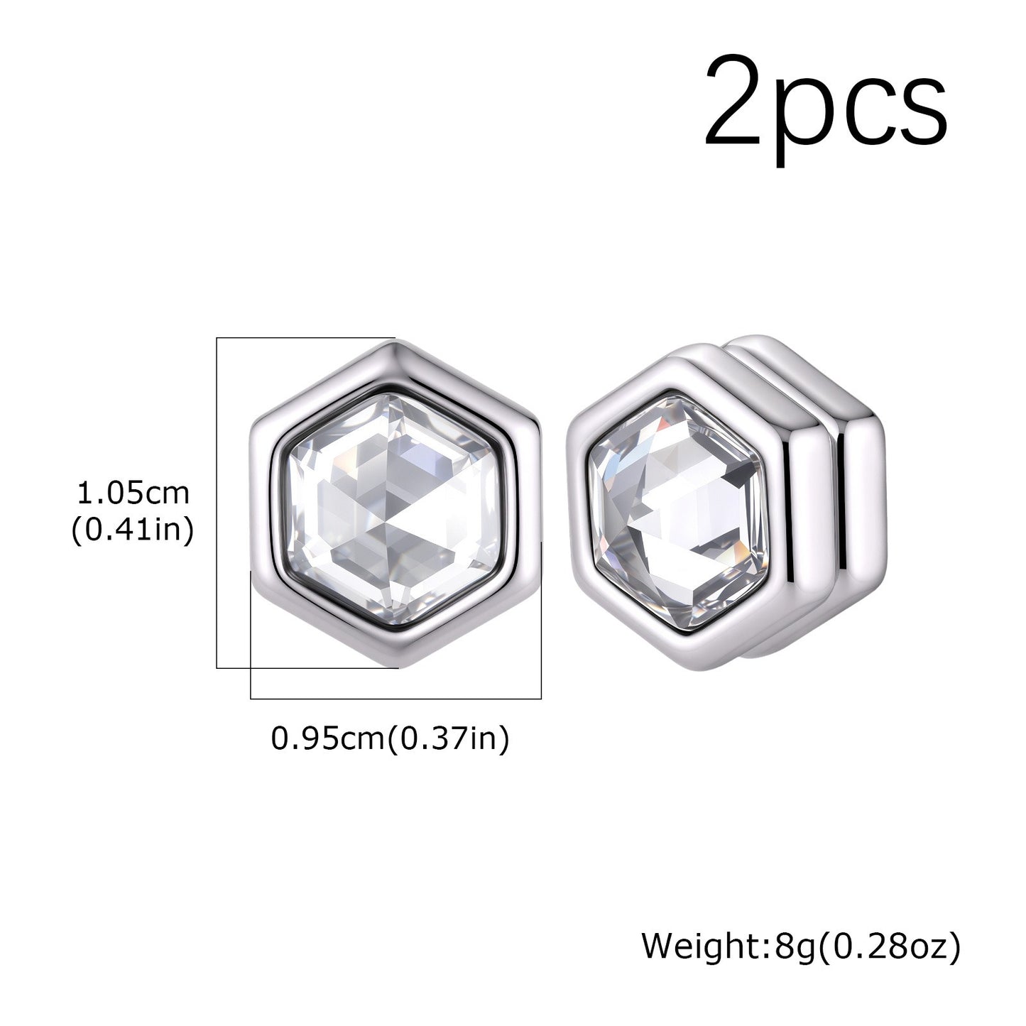 Kemston Hexagon Magnetic Earrings for Men Stainless Steel Black Cubic Zirconia Clip On Earrings EC-004