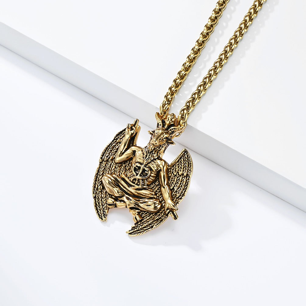 Kemstone Stainless Steel Goat Pendant Necklace for Men Gothic Winged Design K-PT715