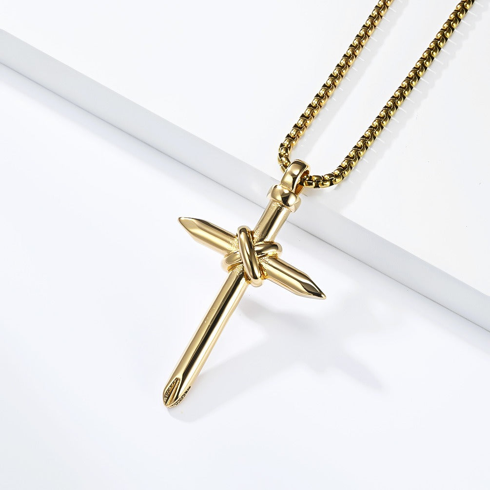 Kemstone Stainless Steel Nail Cross Pendant Necklace Knot Detail for Men & Women K-PT714