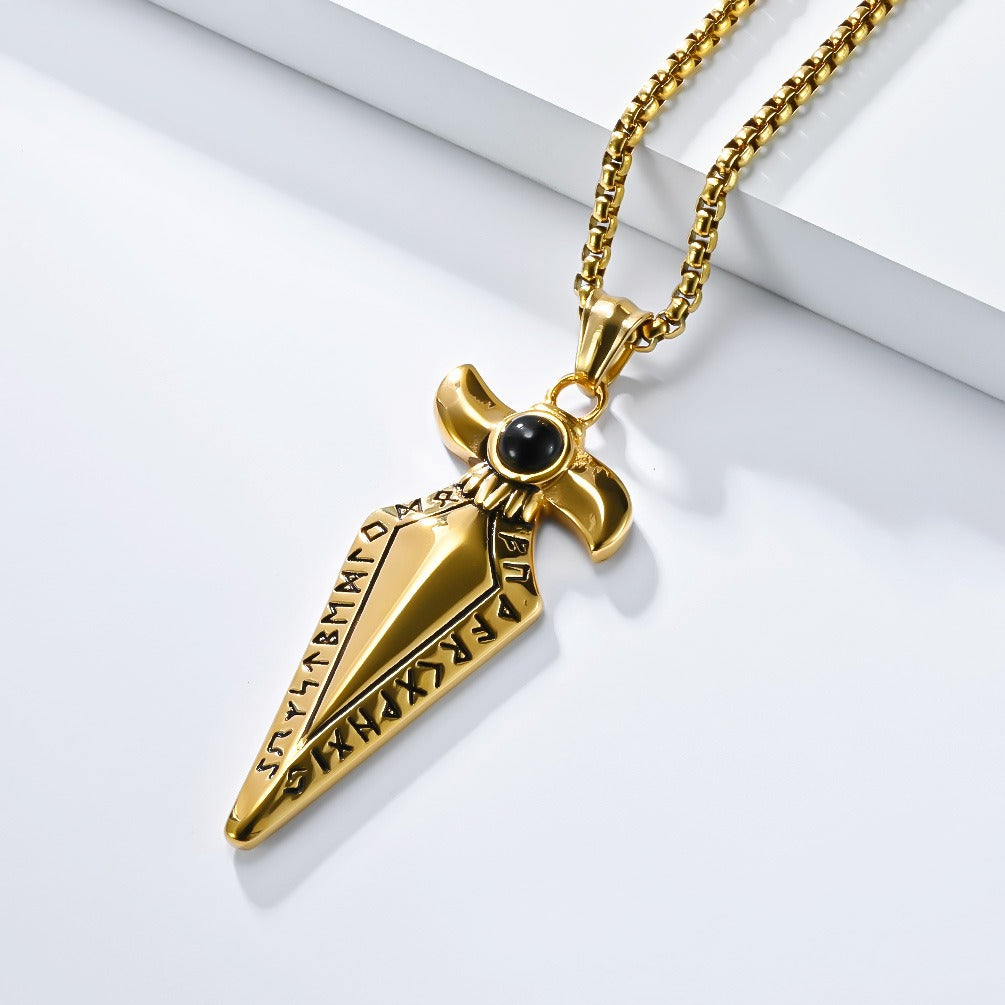 Kemstone Men’s Stainless Steel Viking Spearhead Necklace – Rune Pendant Jewelry K-PT634