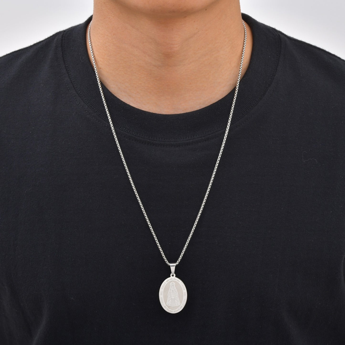 Kemstone Oval Medallion Pendant Necklace for Men Stainless Steel Vintage Relief PN-2399