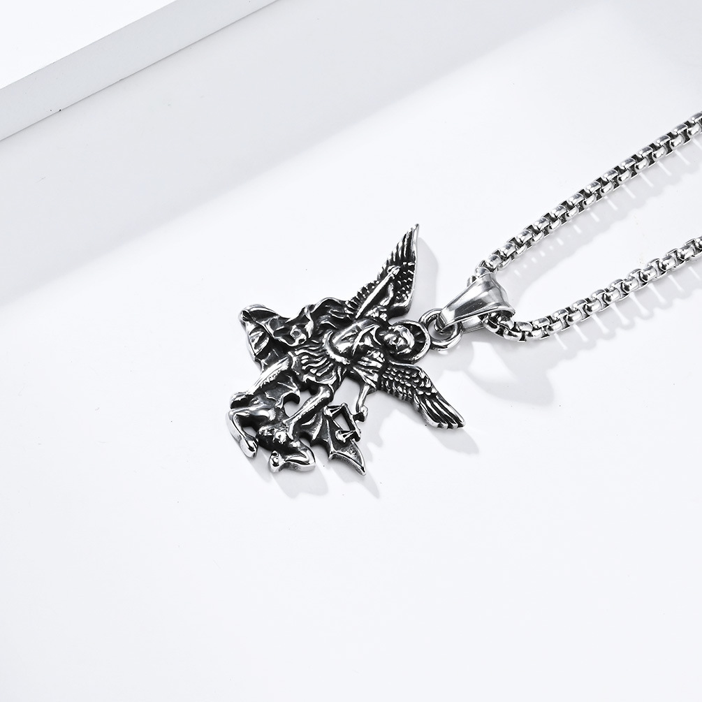 Kemstone Saint Michael Necklace – Titanium Steel Archangel Pendant for Men K-PT517
