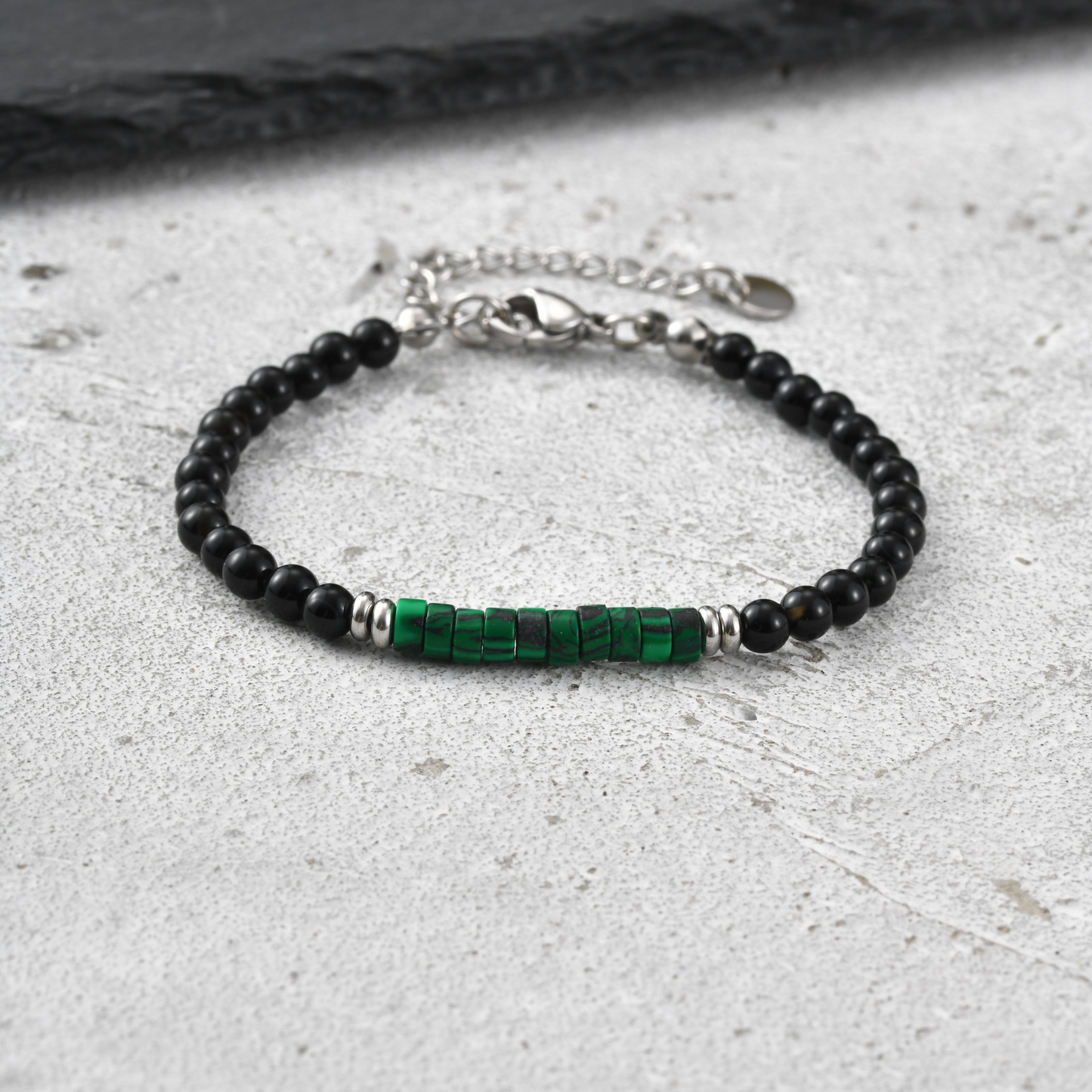 Kemstone Stone Beaded Bracelet Green Bead Adjustable Chain for Men Women BR-2925