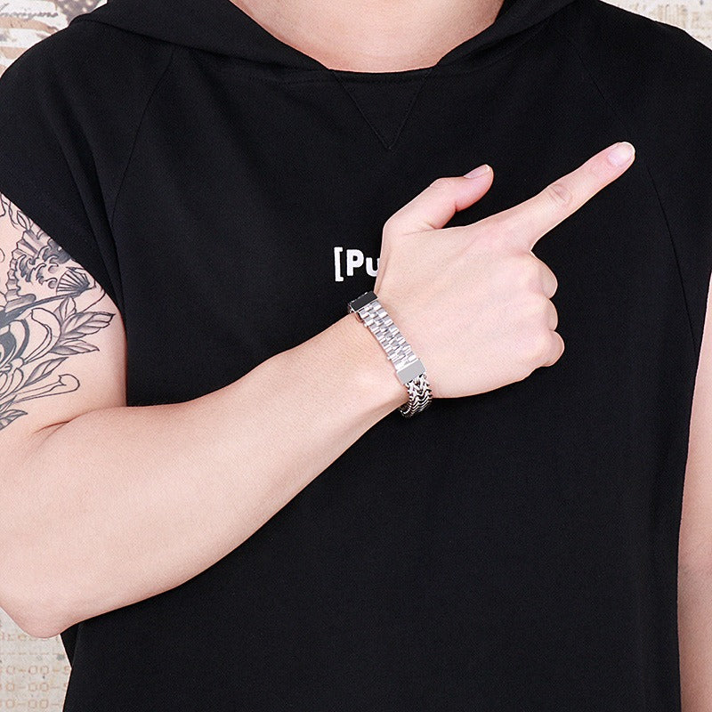 Kemstone Titanium Steel Reversible Chain Bracelet with Watchband Plate for Men KB138766-KFC