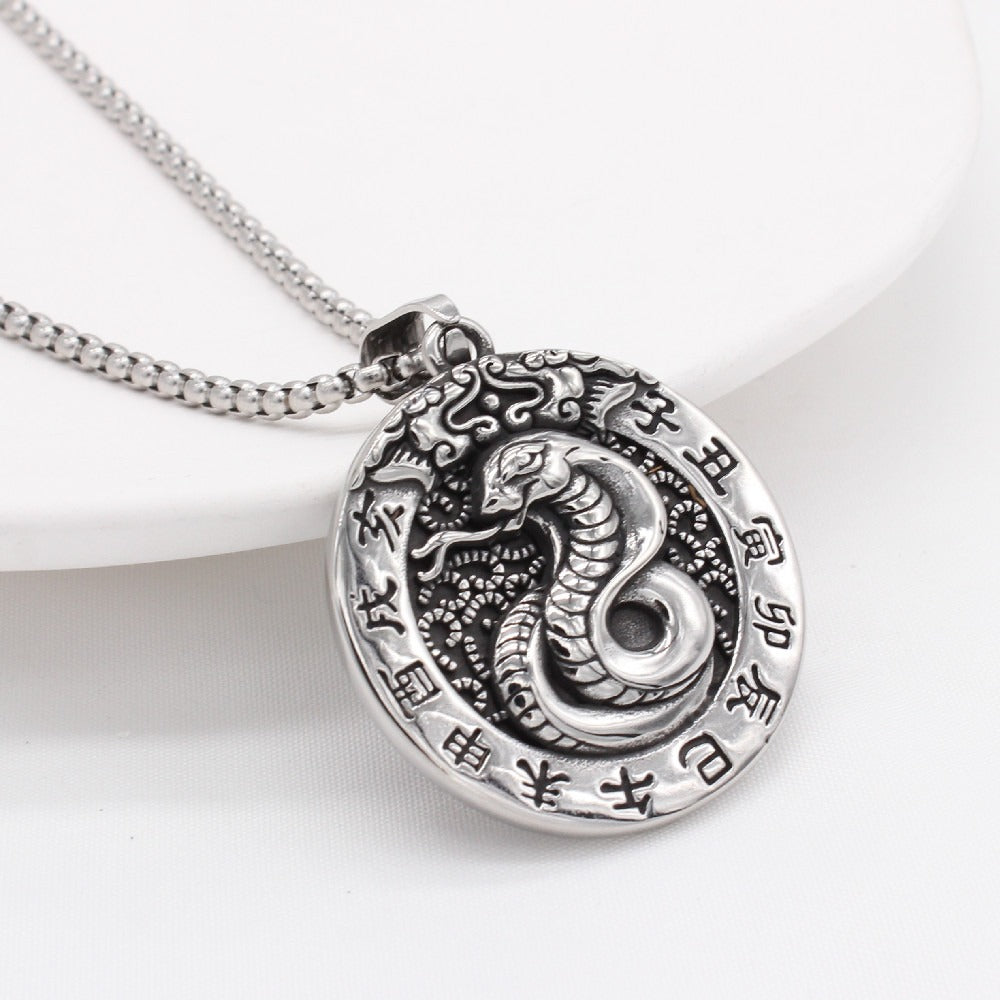 Kemston Zodiac Animal Medallion Necklace for Men Stainless Steel Vintage P0959