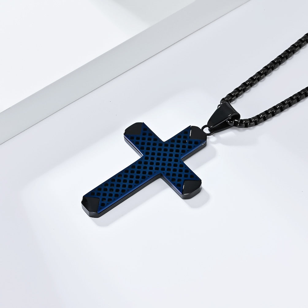 Kemstone Stainless Steel Two-Tone Lattice Cross Necklace for Men K-PT558