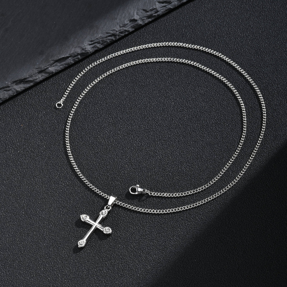 Kemstone Black Cubic Zirconia Cross Necklace for Men Stainless Steel PN-2488
