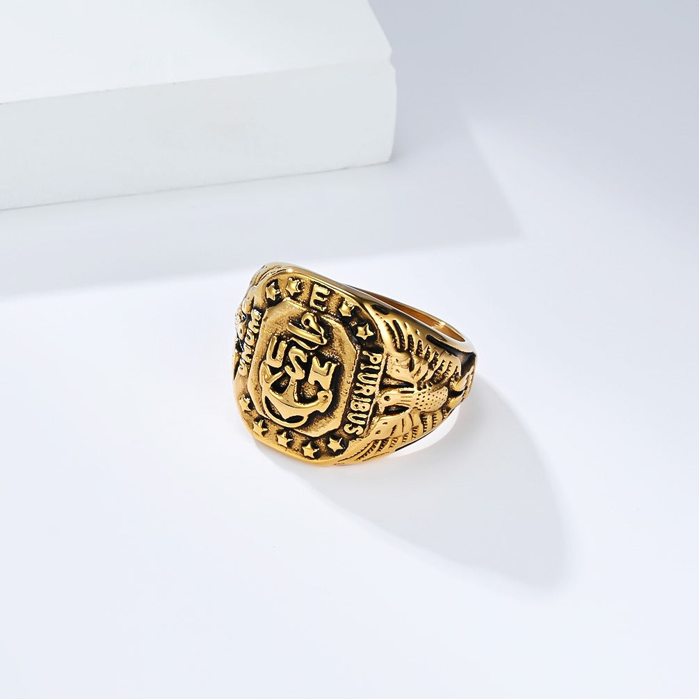 Kemstone Men’s Stainless Steel Anchor Eagle Ring – Vintage Marine Symbol of Strength K-R1088