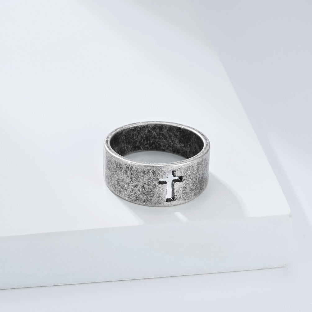 Kemstone Stainless Steel Cross Ring – Vintage Wide Design for Men & Women K-R1112