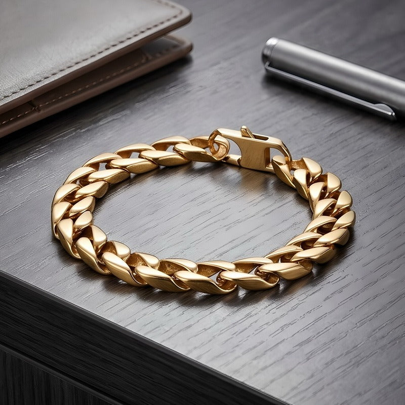 Kemston Titanium Steel Wide Cuban Link Bracelet for Men 11MM KB26873-D